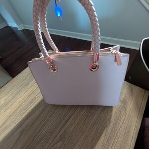 Women's Blush Pink Braided Handle Tote Bag